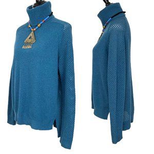 Theory Adalbert 100% Wool Open Knit Back Sweater Blue Sz M